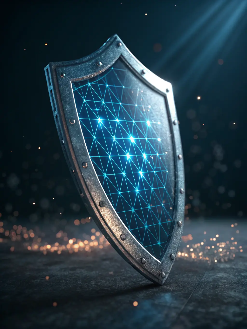 A visual representation of BexleyWeb's cybersecurity services, featuring a shield icon protecting a network of computers from cyber threats.