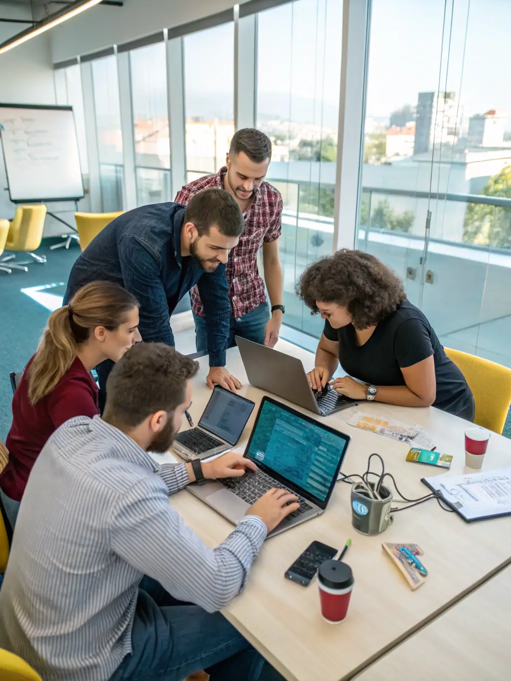 A professional photograph of BexleyWeb's IT support team working diligently in a modern office environment, showcasing their expertise and dedication to providing top-notch IT solutions.